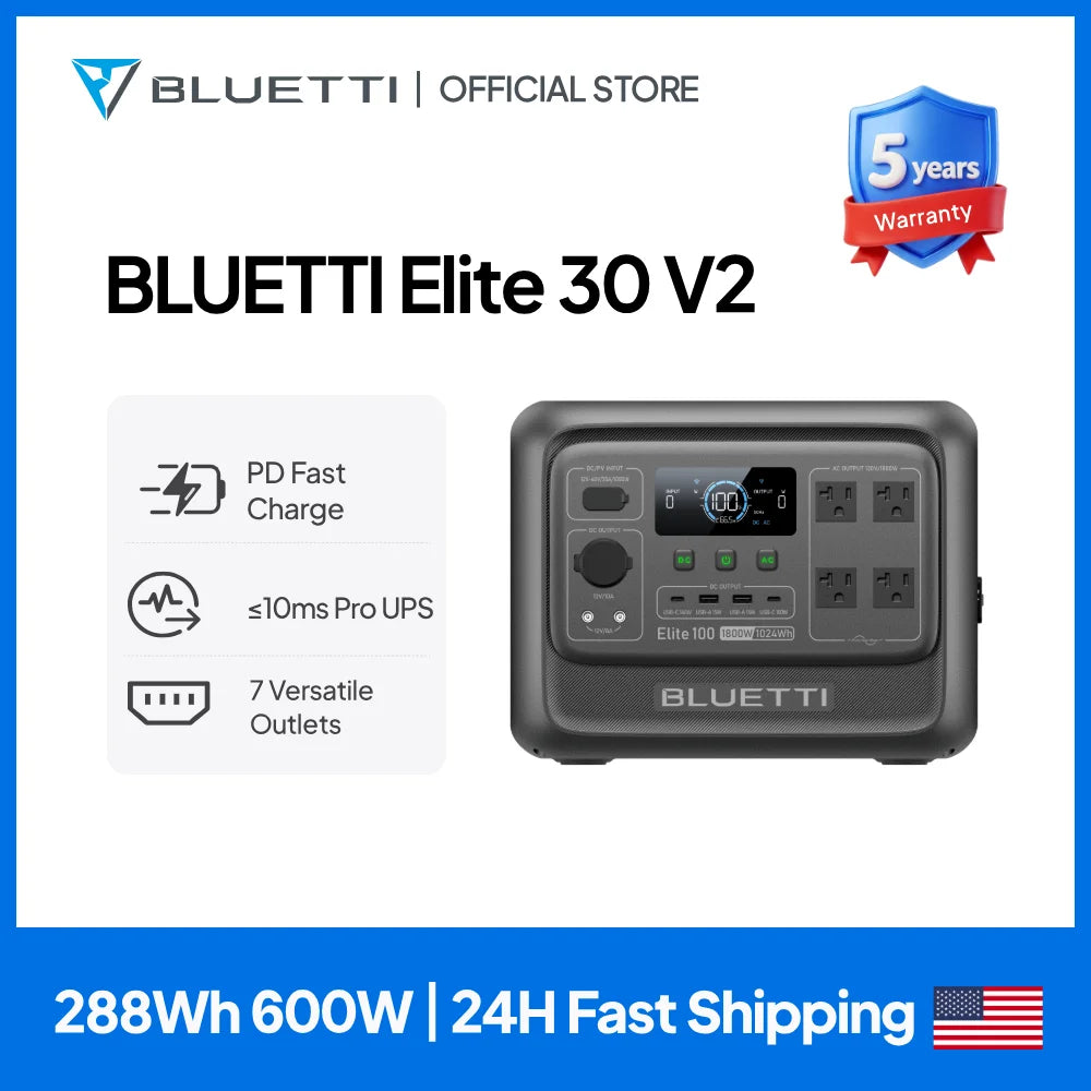 BLUETTI Elite 30 V2 Portable Power Station With Solar Charging