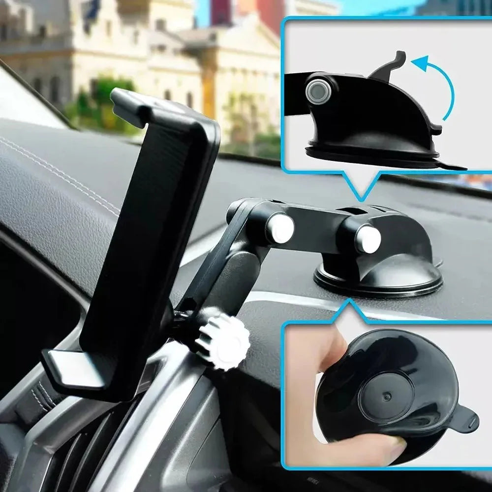 Universal Car Tablet Phone Mount Adjustable Suction Cup Windshield Dashboard Holder 360° Rotating Stand for Smartphone GPS