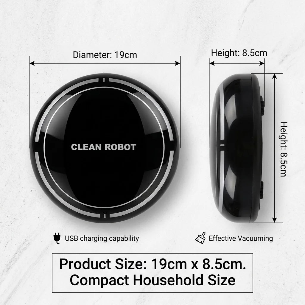 Robot Vacuum Cleaner, Smart Fully Automatic Sweeping and Vacuuming Robot with USB Charging, Compact Mini Robotic Sweeper for Hard Floor, Pet Hair, Home and Office, 19 x 8.5 x 19cm