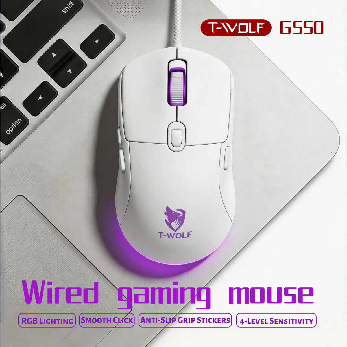 T-WOLF RGB Programmable Gaming Mouse With Six Buttons Adjustable DPI