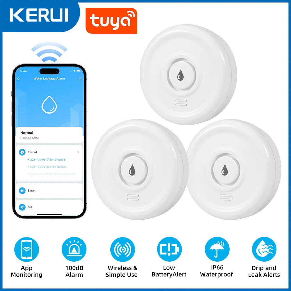 Tuya WiFi Water Leakage Alarm 100dB High Decibel Sound APP Remote Alert IP66 Waterproof Flood Leak Detector for Home Security