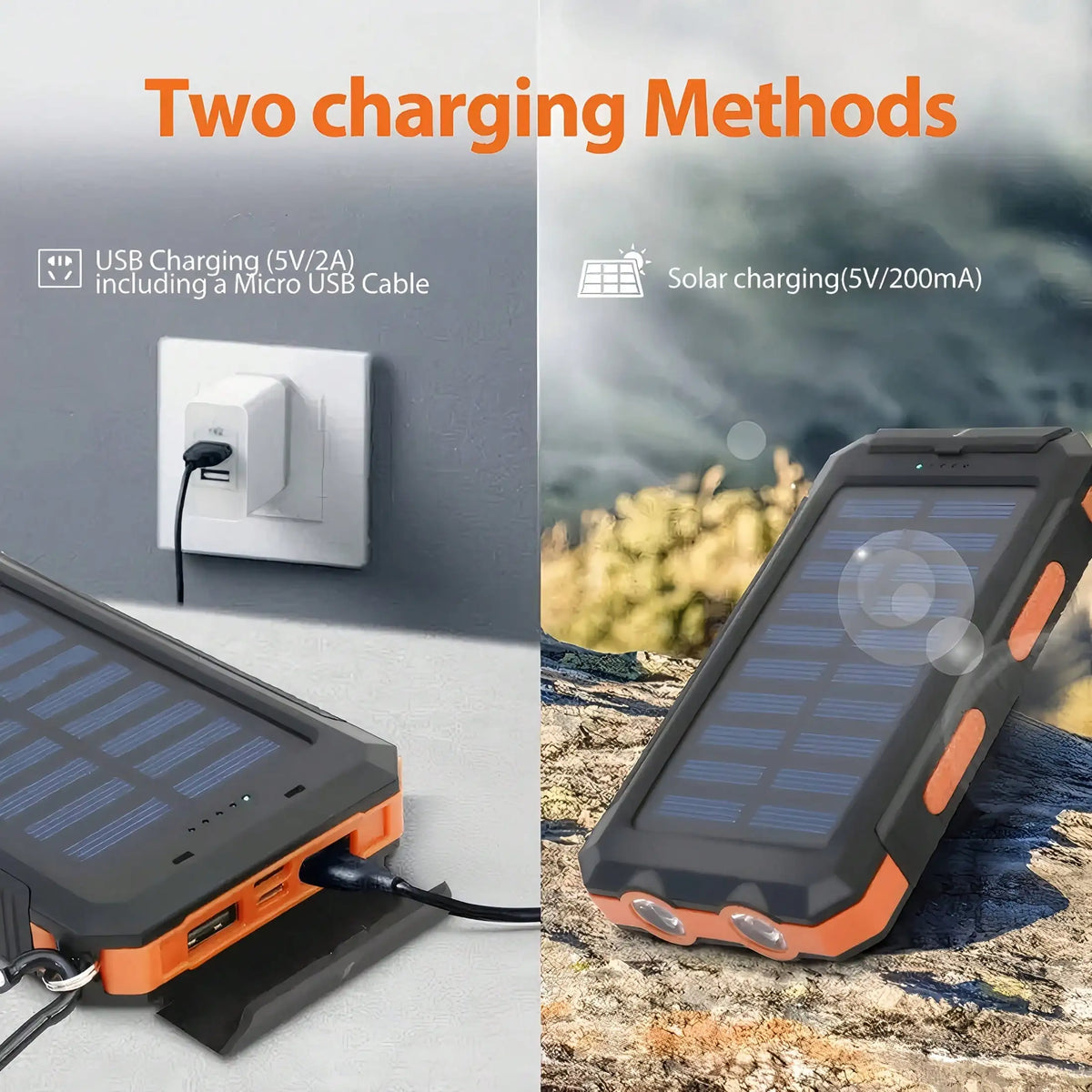 Portable Solar Power Bank Charger USB C And LED Flashlight