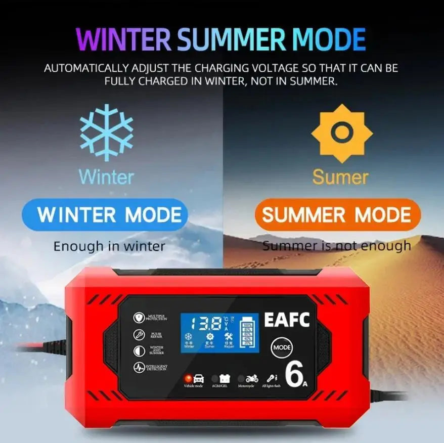 EAFC Battery Repair LCD Display 6A 12V Intelligent Car Battery Charger Car and Motorcycle Battery Charging Unit Lead-Acid