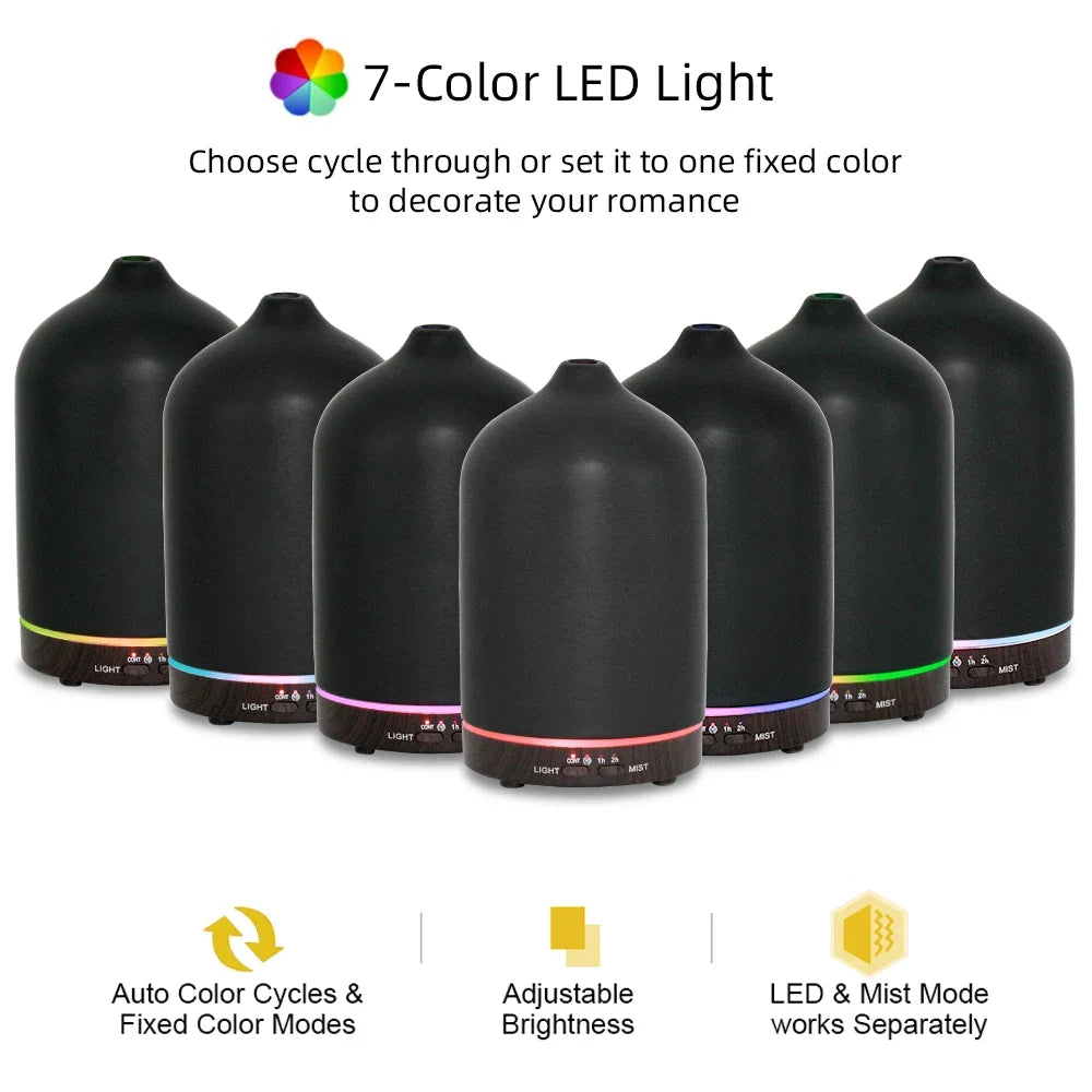 200ml Cool Mist Aroma Diffuser Humidifier 7 Color LED Lights With 3 Essential Oils Timer Function USB Portable Air Humidifier Holiday Gift for Family Men Women