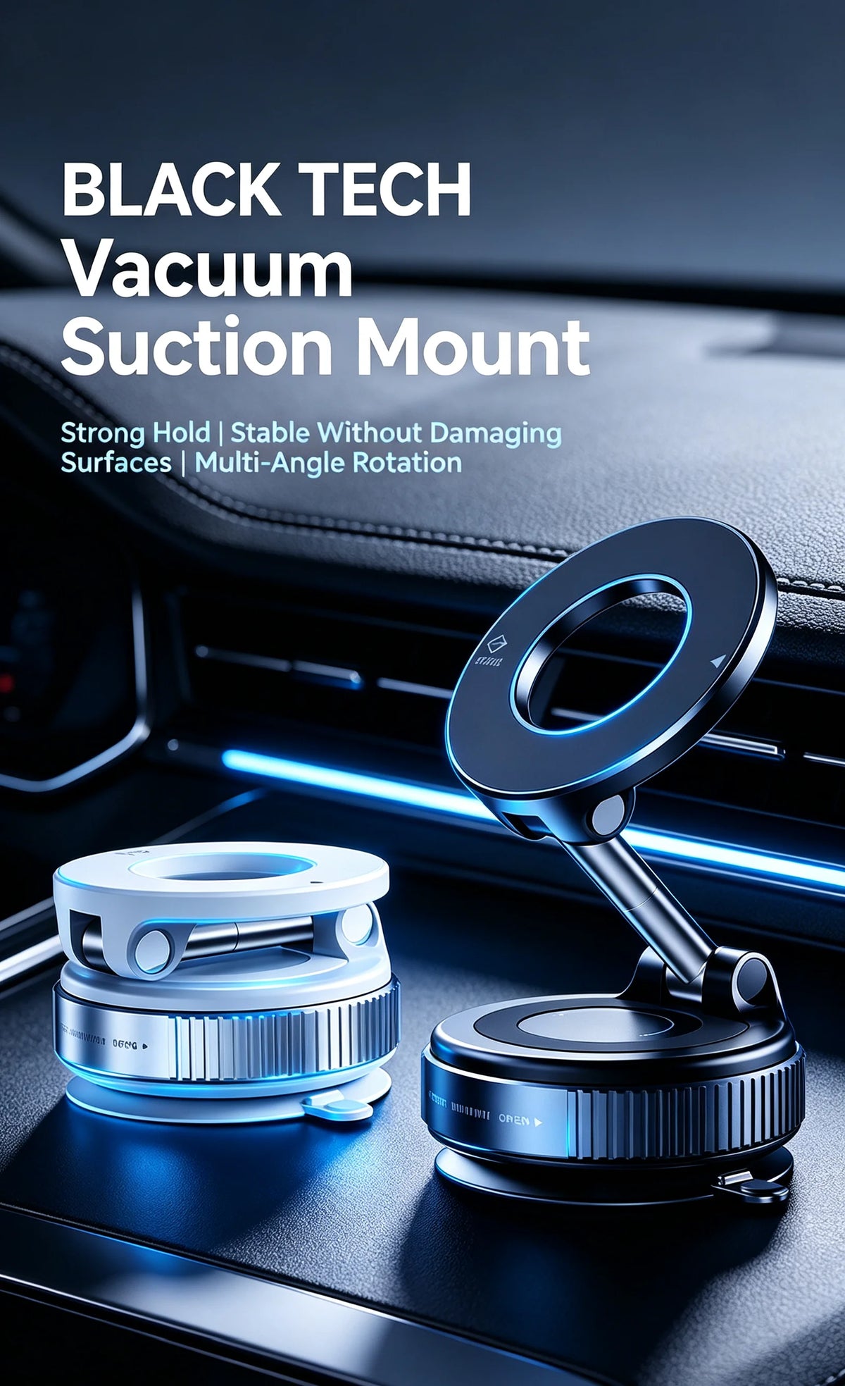 Magnetic Car Phone Holder With Anti Shake Suction Cup Mount