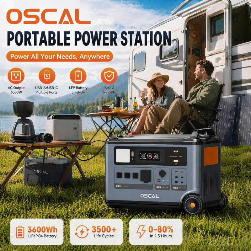 OSCAL PowerMax6000 Portable Power Station With LiFePO4 Battery