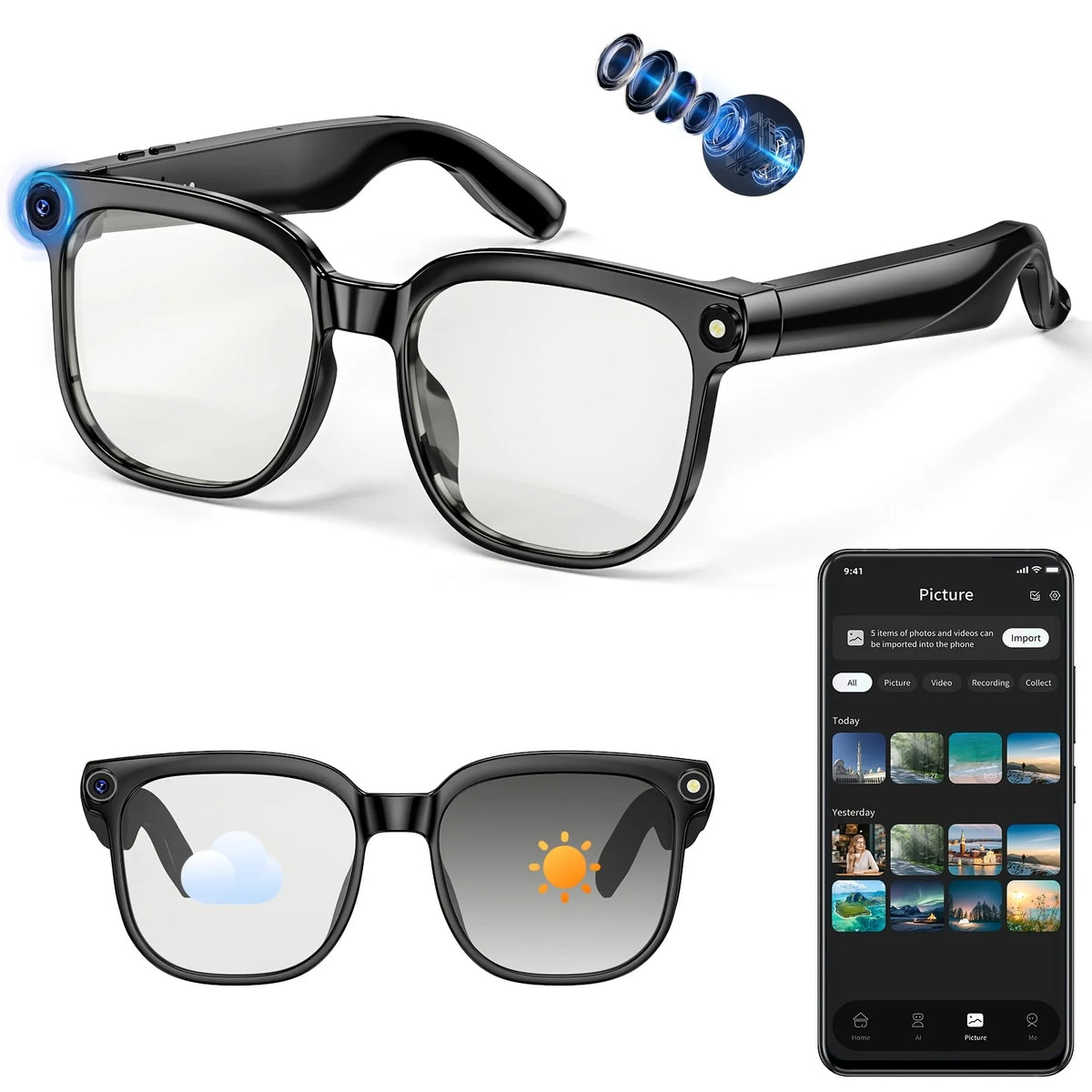 Smart Camera Glasses With HD Video Translation And Audio