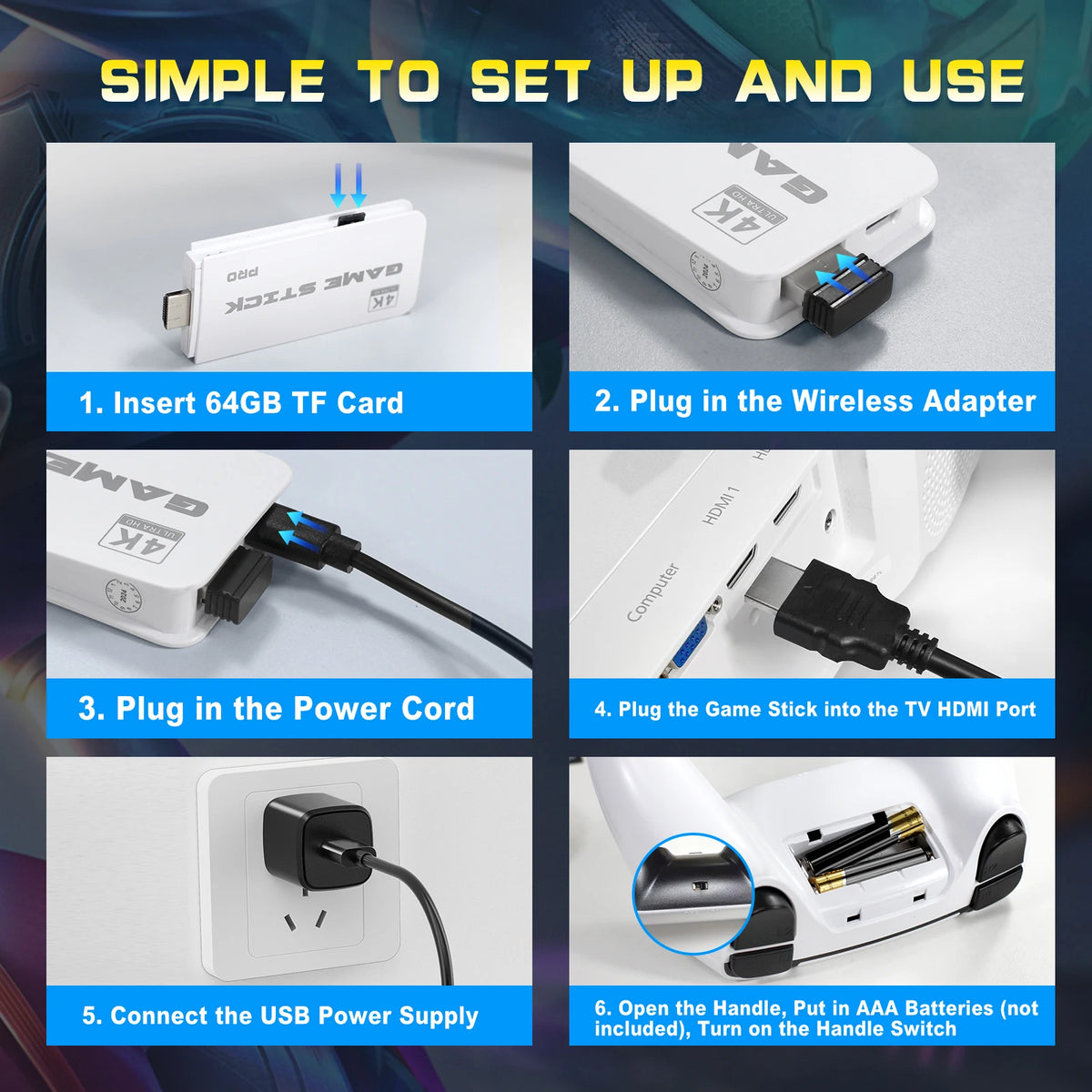 AISLPC Retro Gaming Console Stick With Dual Wireless Controllers