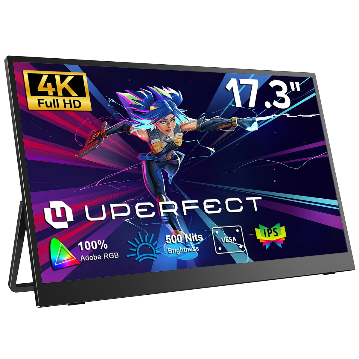 UPERFECT 17.3"4K QLED 500Nits Portable Monitor 100%DCI-P3 16:9 HDR FreeSync Screen Travel Office Game Display For PC XBox PS4/5