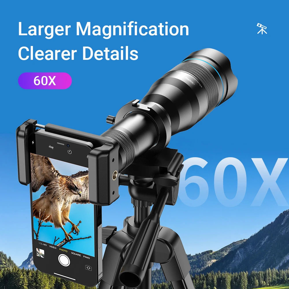 APEXEL 60X Mobile Phone Telescope Lens Astronomical Telephoto Zoom Lens With Extendable Tripod for iPhone 18/17/16 Samsung and All Smartphone