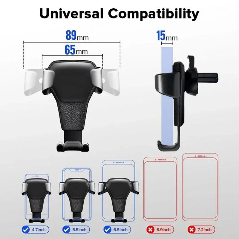 Heavy Duty Gravity Car Phone Mount Air Vent Clip Shockproof Anti Shake Mobile Phone Holder Universal Automobile Cradle Support Stand for iPhone Samsung Android Device One Hand Quick Pick Place