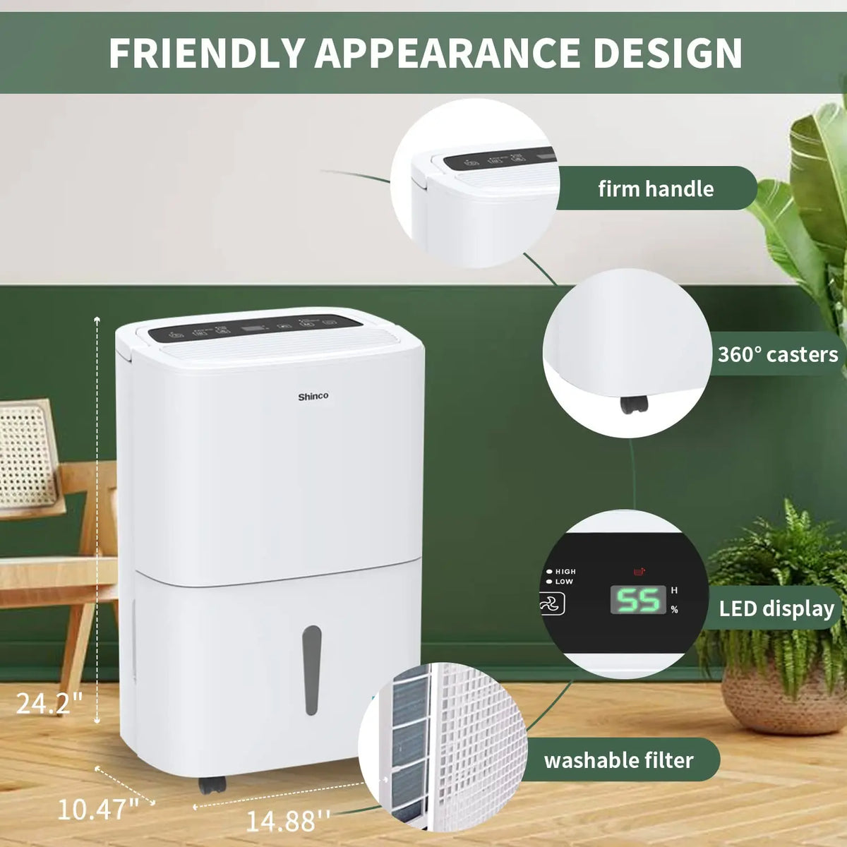 Shinco Energy Star Dehumidifier With Built In Pump For Large Spaces