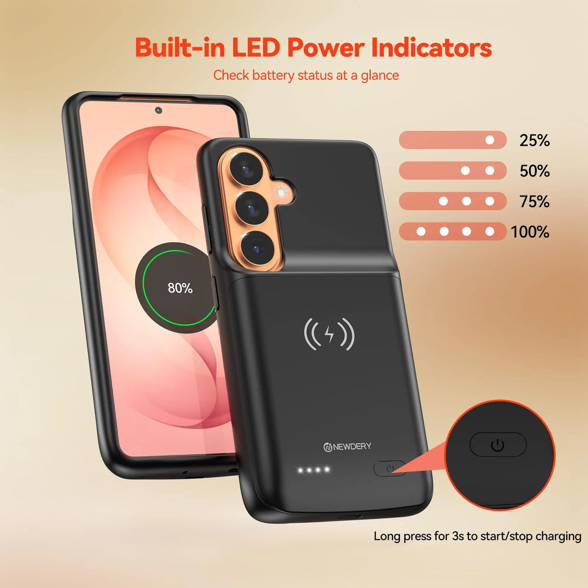 NEWDERY S26 Battery Case for Samsung Galaxy S26/Ultra/Plus Qi Wireless Portable Power Bank Rechargeable Charger Cover Battery Pack
