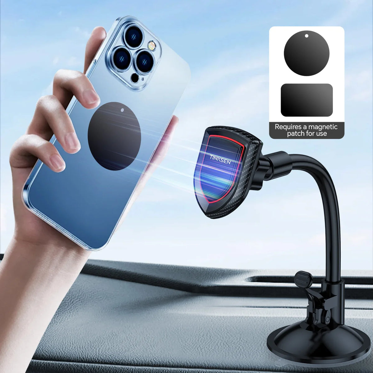 TINKSEN Magnetic Upgraded Car Phone Holder, a universal Car Phone Holder Suitable for Instrument Panels, Compatible with iPhone, Samsung, and All Android Smartphones