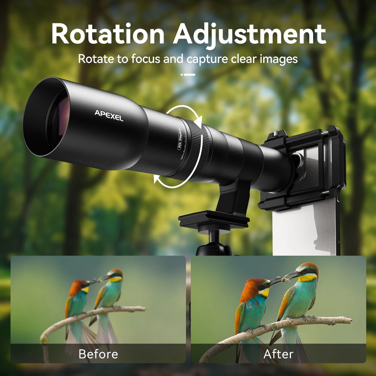 APEXEL HD 50X HD Ultra Telephoto Lens for iPhone and Most Smartphone, with Tripod & Universal Phone Clip, Suitable for Indoor and Outdoor Shooting and Watch Concert, Moon Viewing
