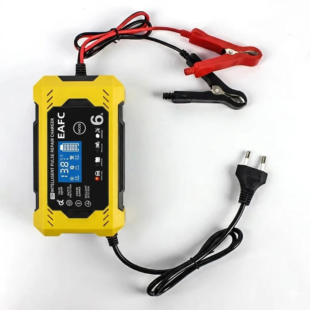 EAFC Battery Repair LCD Display 6A 12V Intelligent Car Battery Charger Car and Motorcycle Battery Charging Unit Lead-Acid
