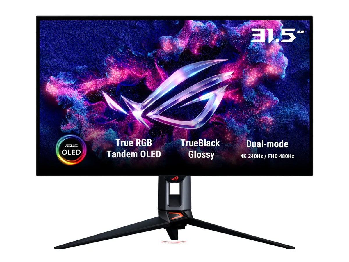 ASUS ROG 32" 4K 240Hz Tandem RGB OLED Gaming Monitor, Dual Mode 480Hz, TrueBlack Glossy, 0.03ms, G-Sync, DP2.1, PG32UCWM