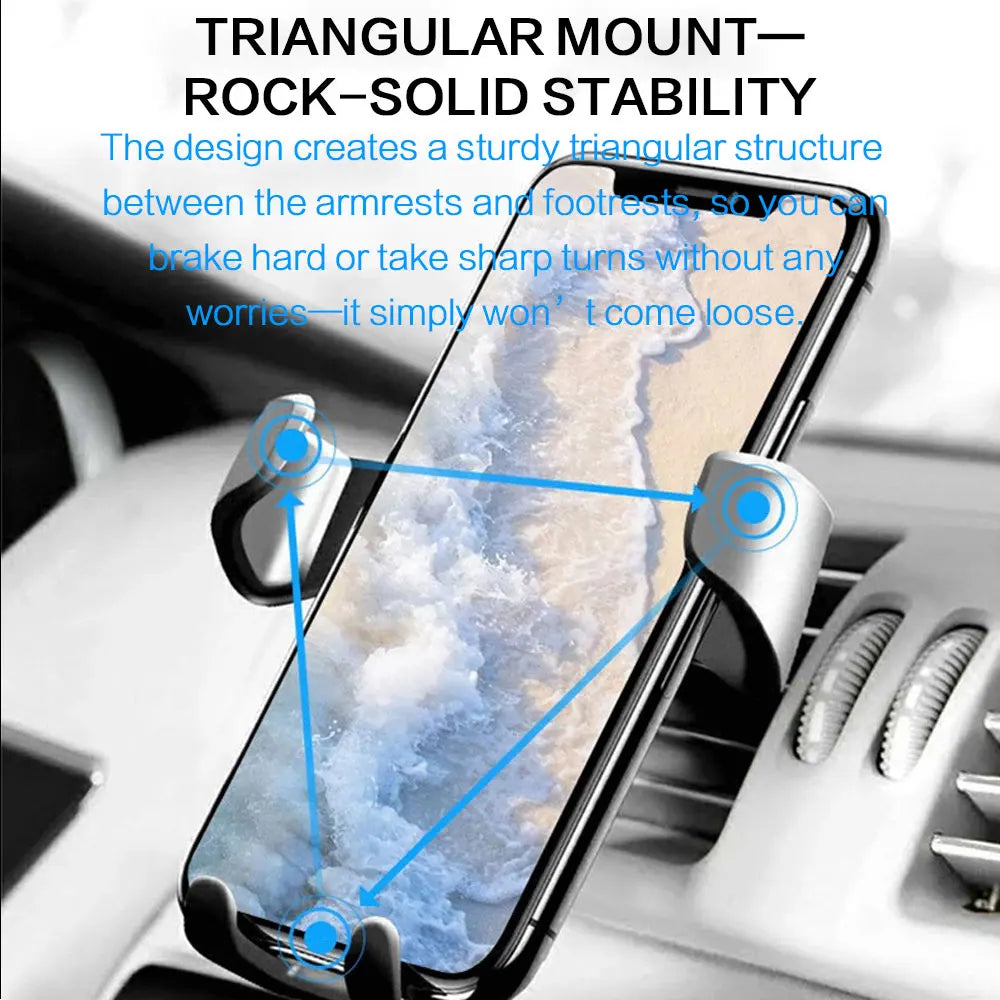 Heavy Duty Gravity Car Phone Mount Air Vent Clip Shockproof Anti Shake Mobile Phone Holder Universal Automobile Cradle Support Stand for iPhone Samsung Android Device One Hand Quick Pick Place