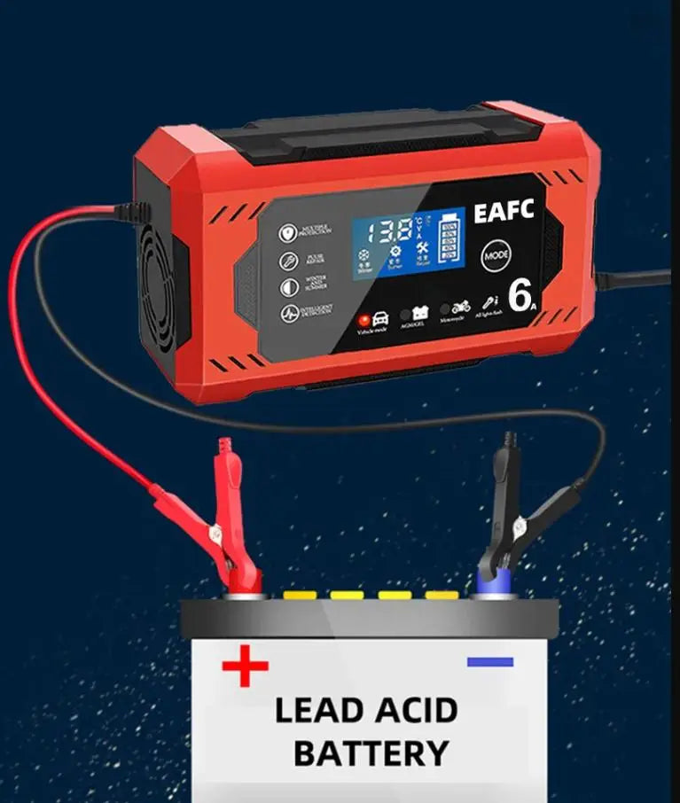 EAFC Battery Repair LCD Display 6A 12V Intelligent Car Battery Charger Car and Motorcycle Battery Charging Unit Lead-Acid