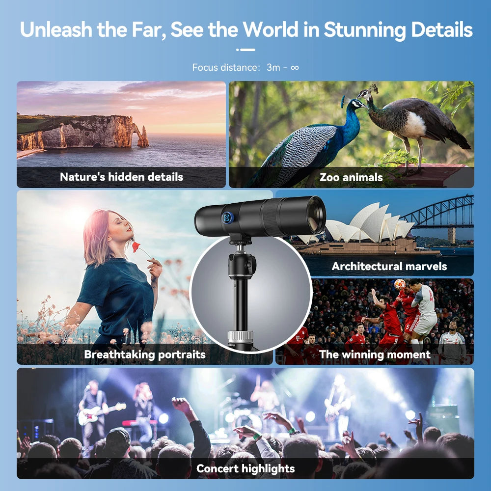 APEXEL HD 30X Telephoto Lens for iPhone, Samsung & Most Smartphones HD Telephoto Phone Lens with Adjustable Tripod and Universal Clip for Travel, Concerts, Birdwatching, Camping & Exploration