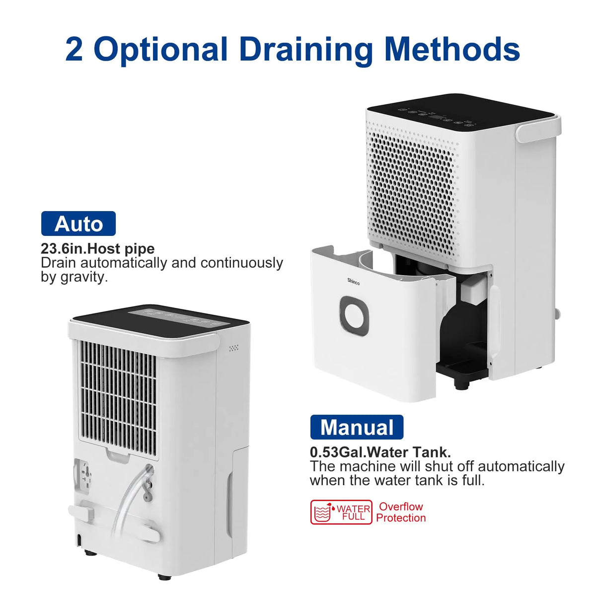 Shinco Home Dehumidifier With Continuous Drainage And Humidity Control