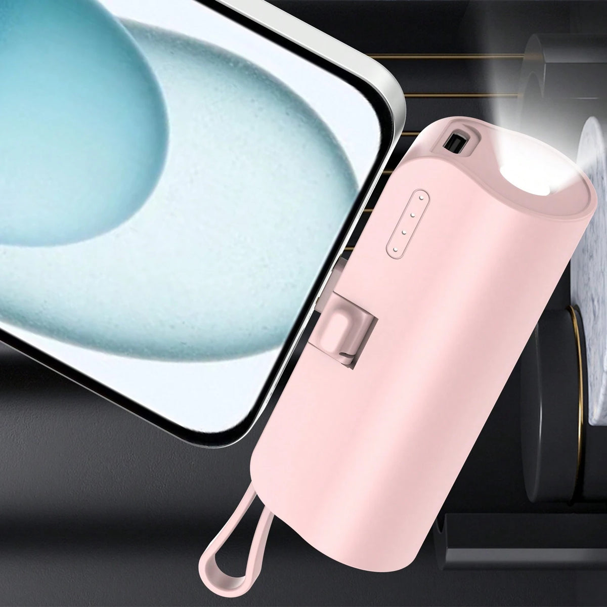 Mini Portable Mobile Phone Charger 5000mAh Power Bank, Built-In Type-C USB C Block Interface Charging, Output 5V/2A, Built-In LED Light,