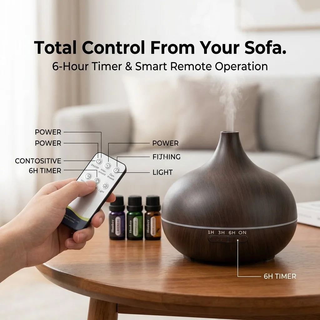 550ml sonic cooling mist humidifier with essential oil diffuser and smart sensor, automatic mode, suitable for bedrooms and offices, quiet operation, long battery life, easy top filling, 360° nozzle, night light, and pre-fil