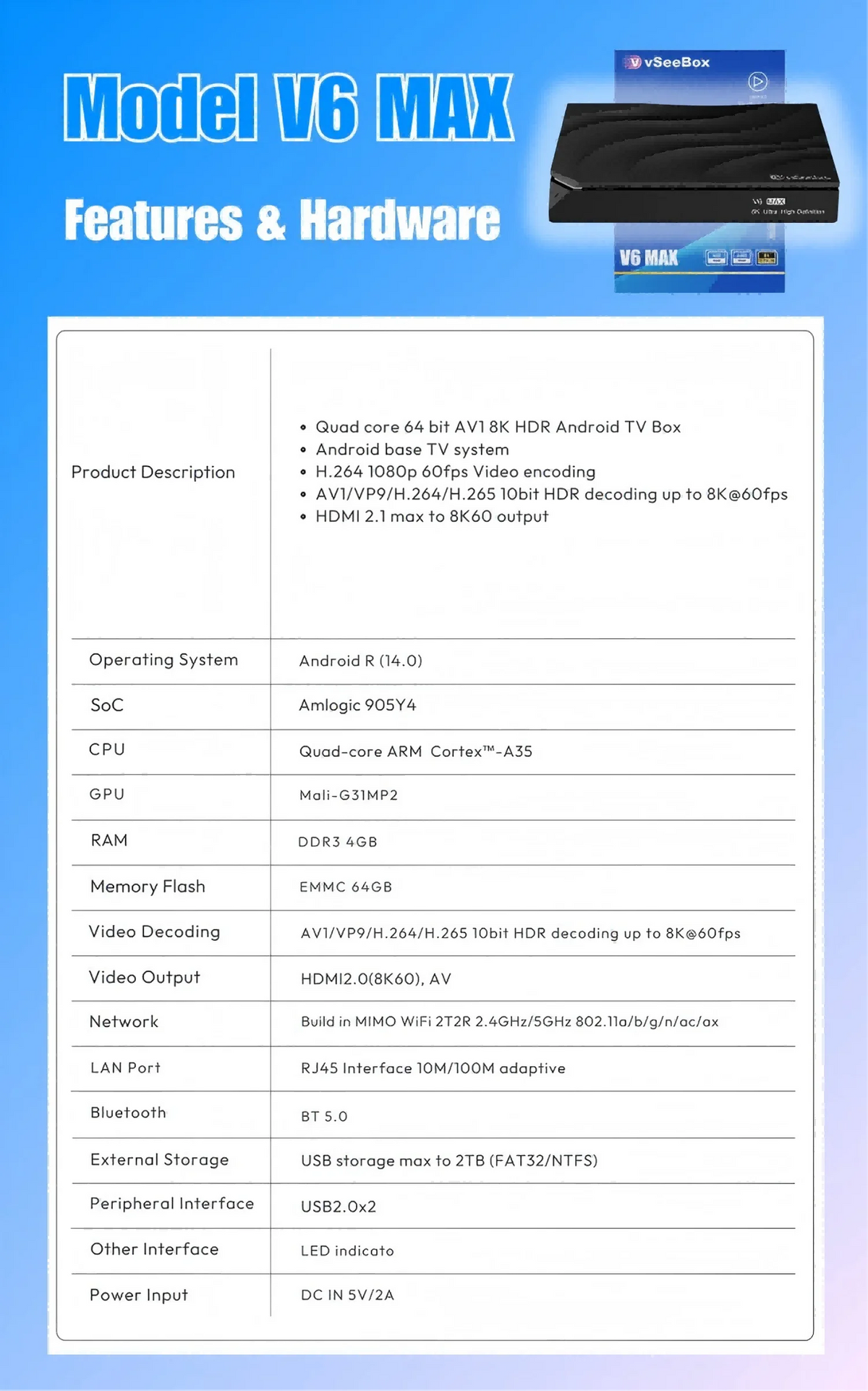 vSeeBox V6 Max Android Streaming Media Player With Voice Control