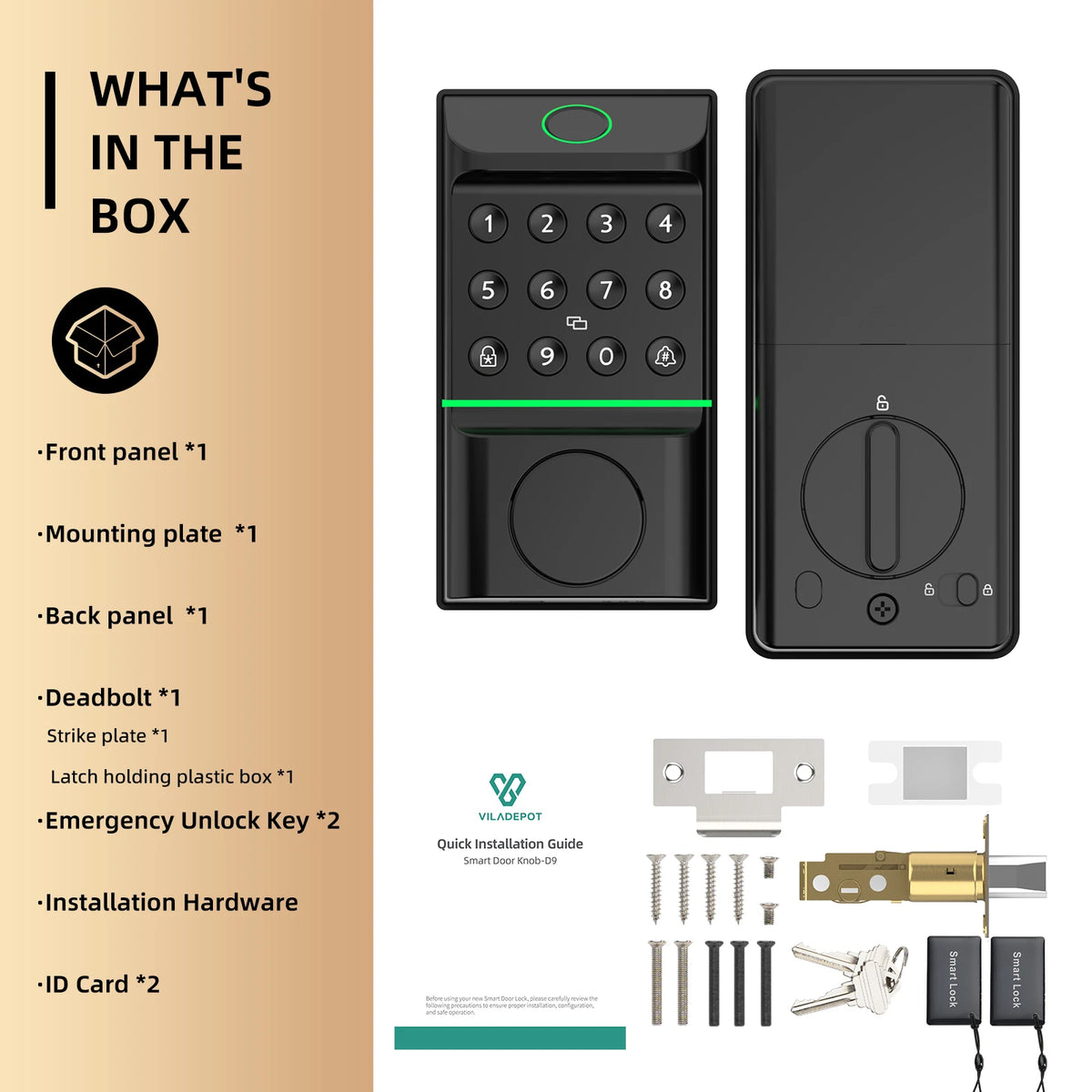 Viladepot Smart Fingerprint Door Lock With Bluetooth Keypad Access