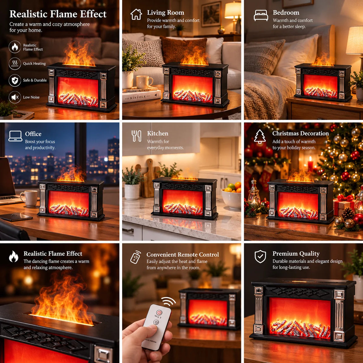 10.15 oz Sonic Technology Atomizing 3D Flame Lamp Aroma Diffuser, Remote Control, Silent Operation, Auto Shutdown, Air Humidifier, Timer, Dual Spray Modes. Suitable for Home, Office, Christmas Decorations, and Gifts.