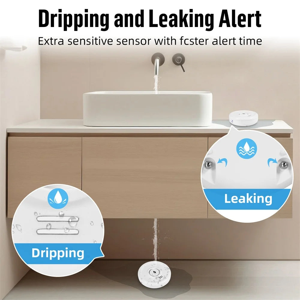Tuya WiFi Water Leakage Alarm 100dB High Decibel Sound APP Remote Alert IP66 Waterproof Flood Leak Detector for Home Security