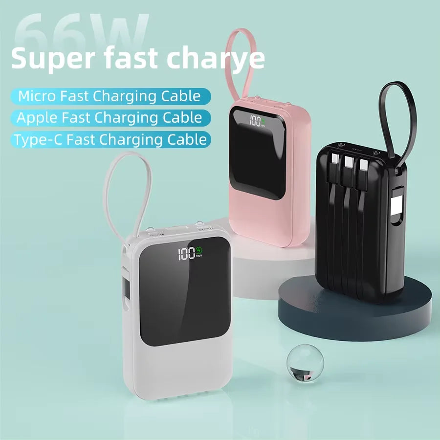Portable Power Bank With Built In Cables And Wireless Charging