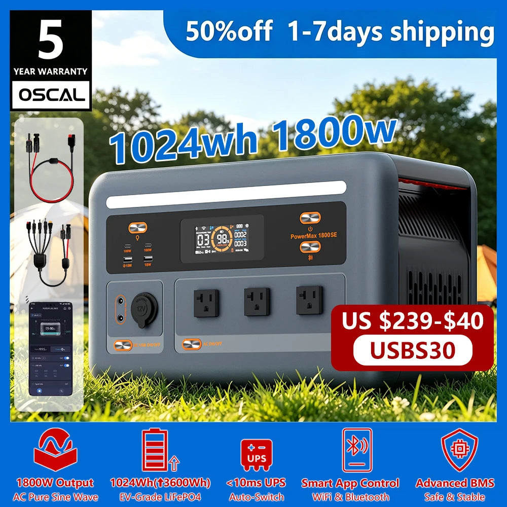 OSCAL LiFePO4 Portable Power Station Solar Charging And UPS Backup