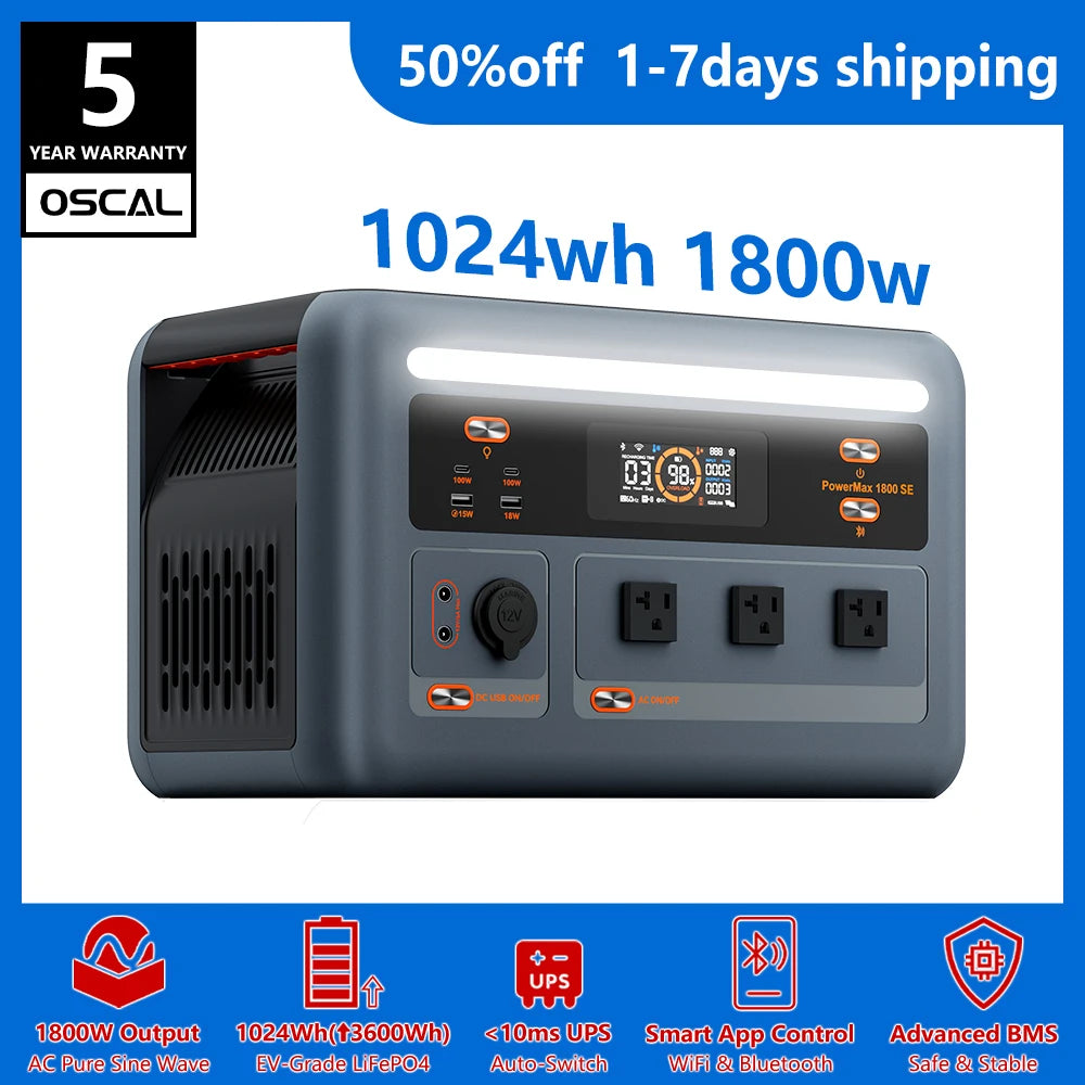 OSCAL LiFePO4 Portable Power Station Solar Charging And UPS Backup