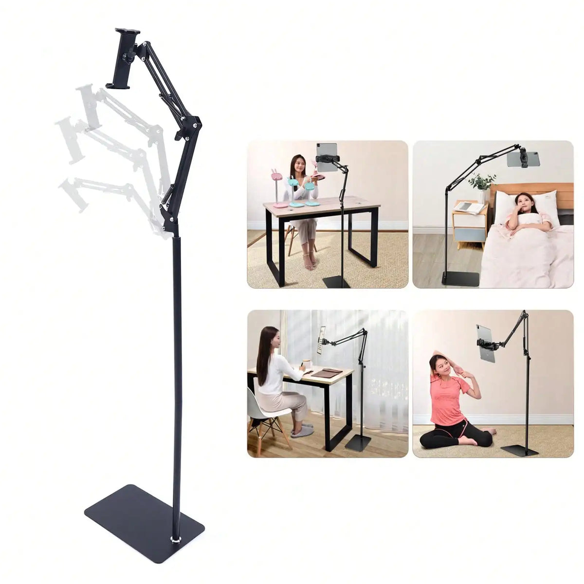 LYNICESHOP Stand Floor Cell Phone Holder Adjustable 360 Rotating, Floor Stand, Phone Stand Holder 53.15inch Tall, 4-17cm Clamping Width For , Cellphone, Tablet, Kindle Holiday Gift (US Stock) Faster Delivery