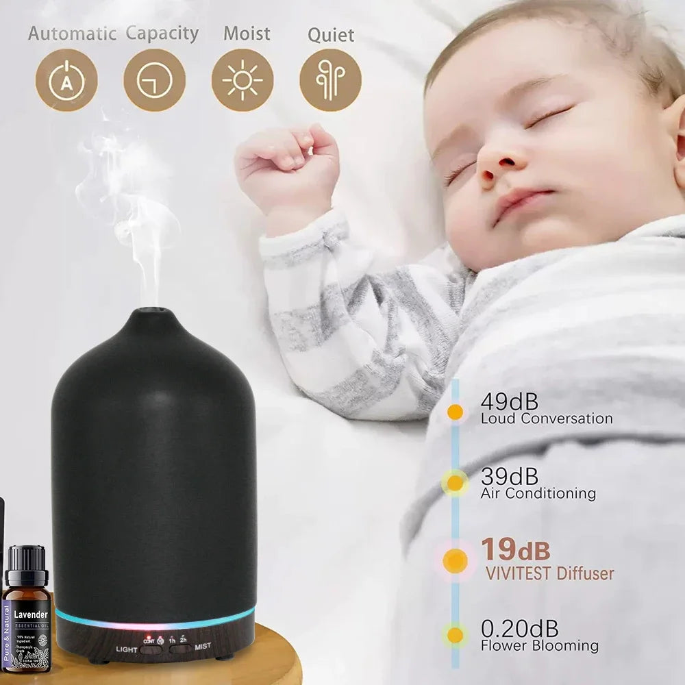 200ml Cool Mist Aroma Diffuser Humidifier 7 Color LED Lights With 3 Essential Oils Timer Function USB Portable Air Humidifier Holiday Gift for Family Men Women