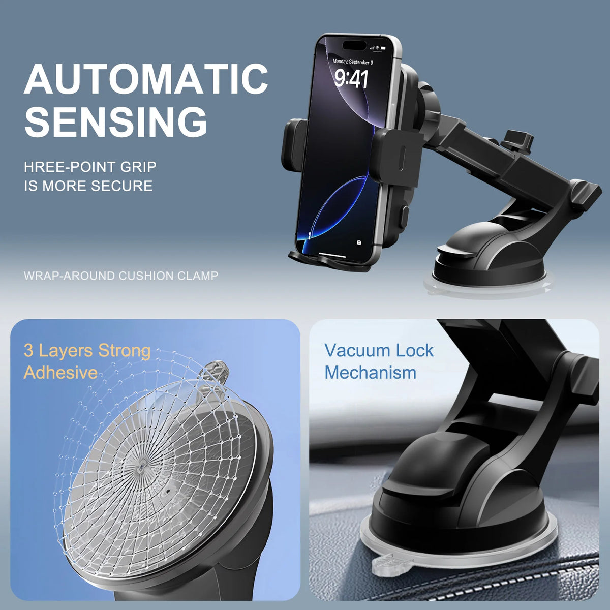 Qi Magnetic Wireless Car Phone Charger With Auto Clamp Mount