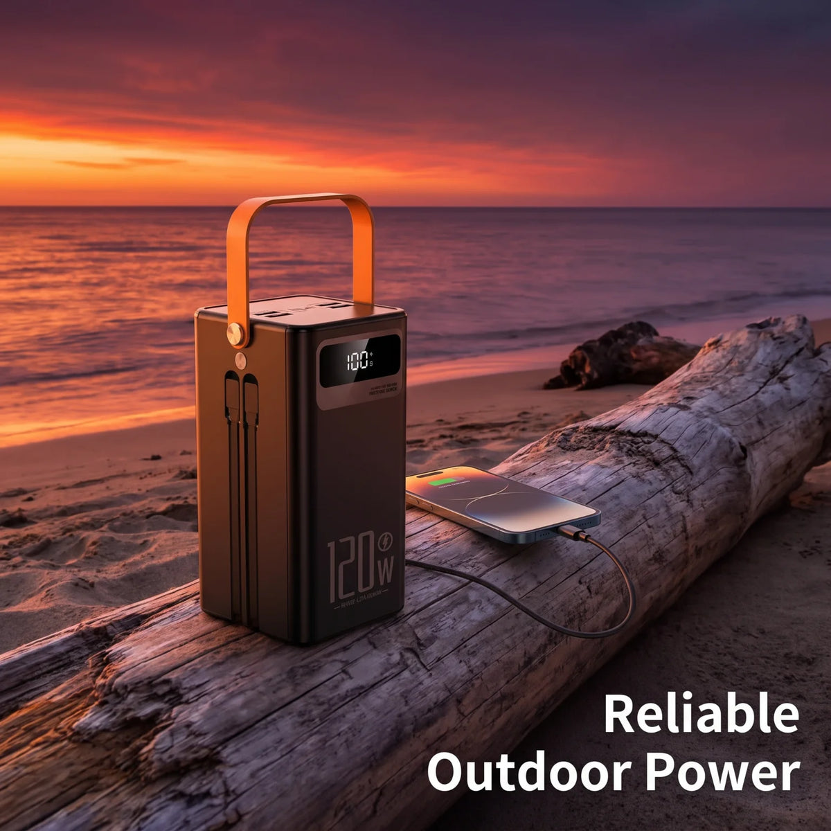 Portable Power Bank With Built In Cables Digital Display