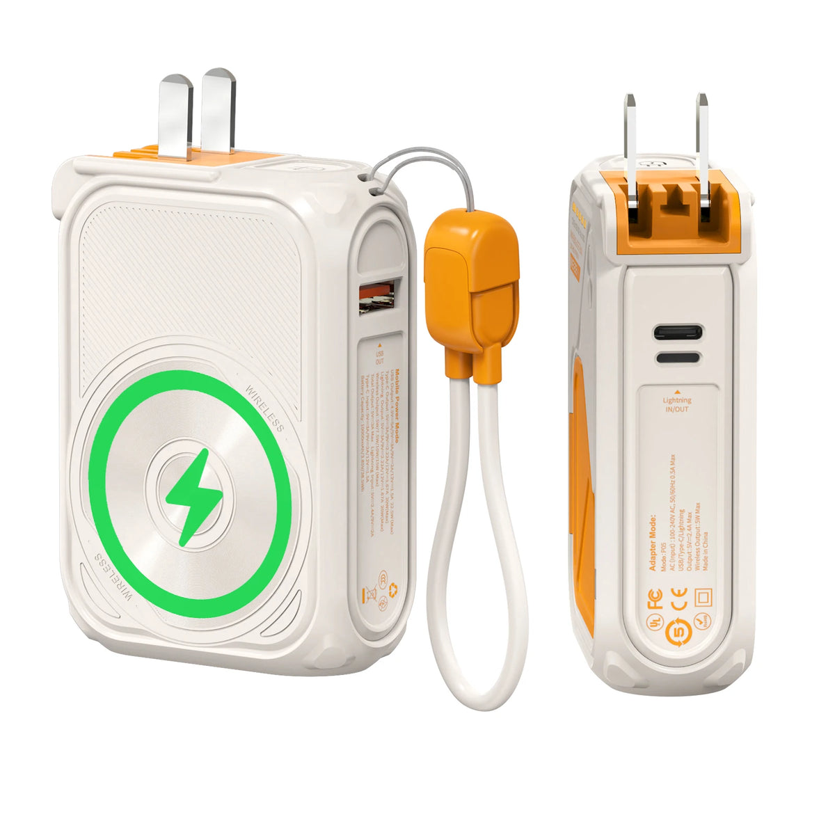 PD 22.5W Fast Charging 10000mAh Magnetic Wireless Power Bank USB Type-C Detachable Data Cable Phone Holder Emergency PowerBank
