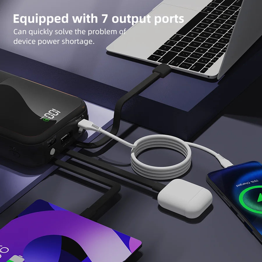Portable Power Bank With Built In Cables And Wireless Charging