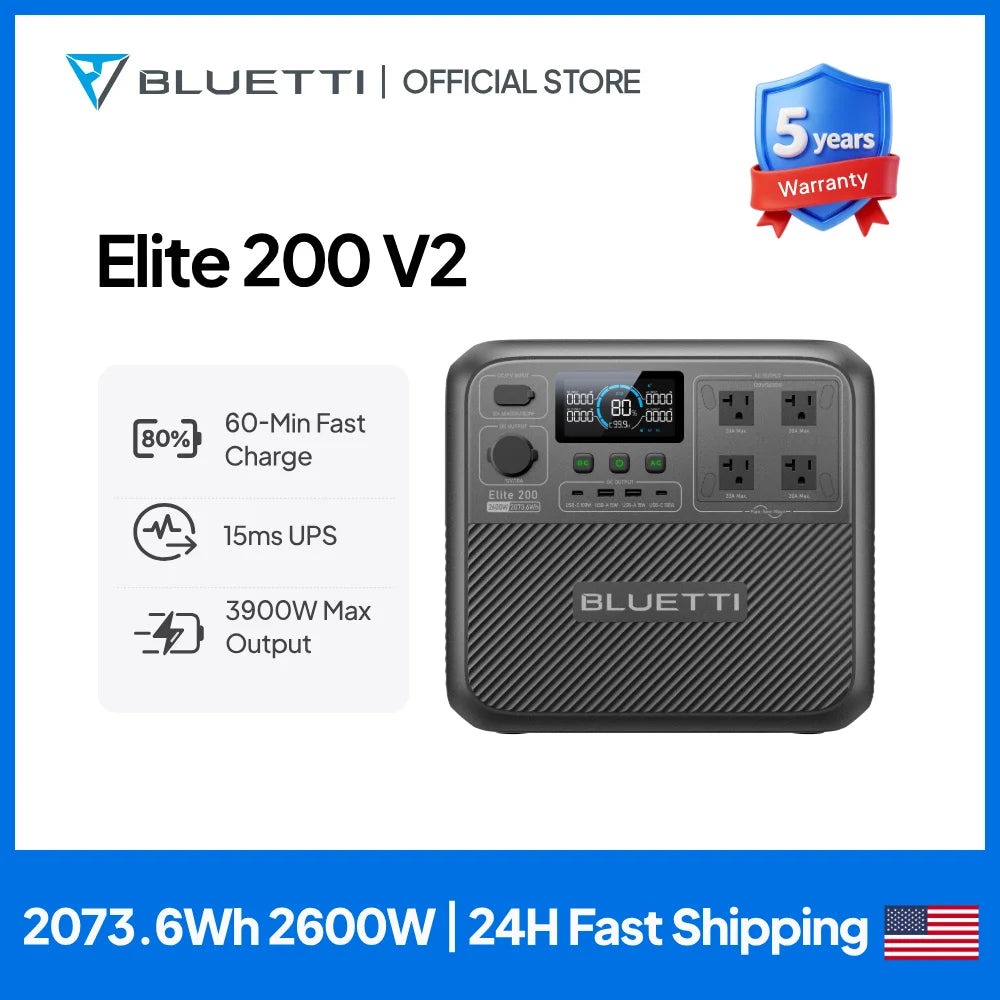 BLUETTI Elite 200 V2 Portable Solar Power Station for Camping