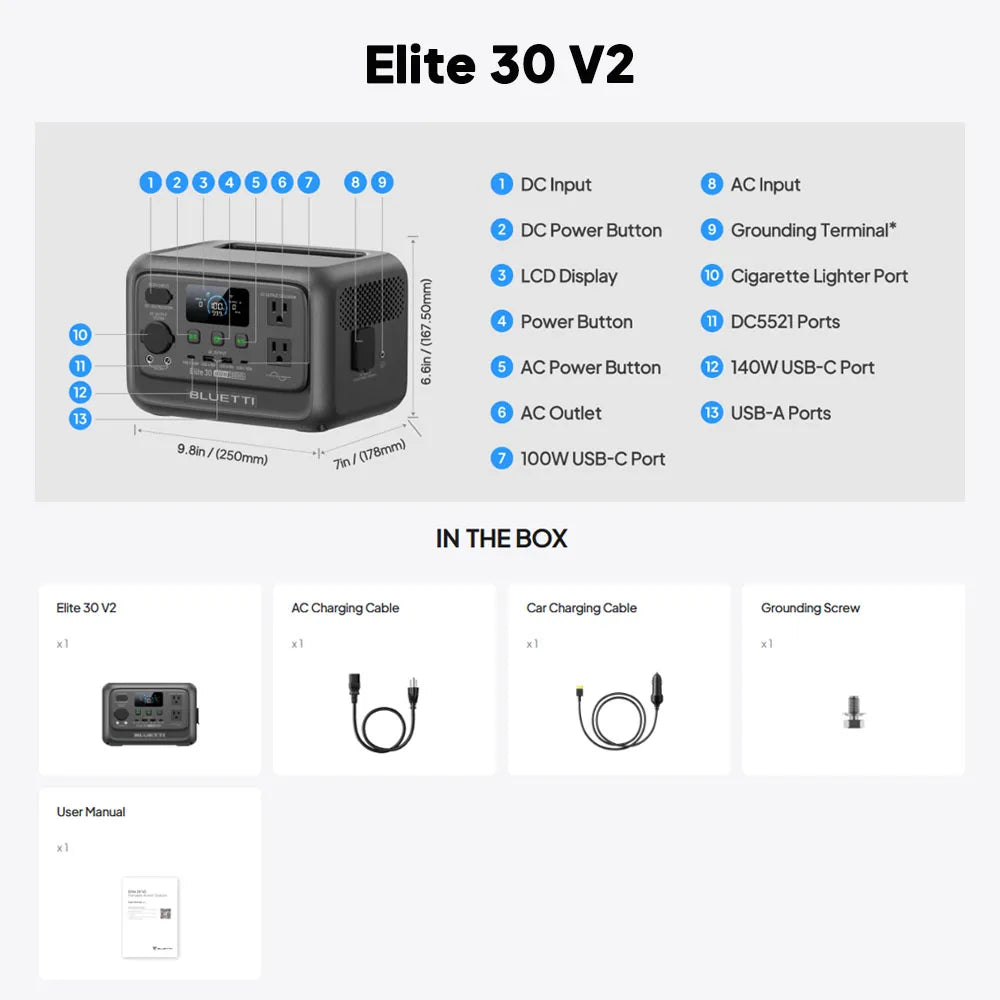 BLUETTI Elite 30 V2 Portable Power Station With Solar Charging