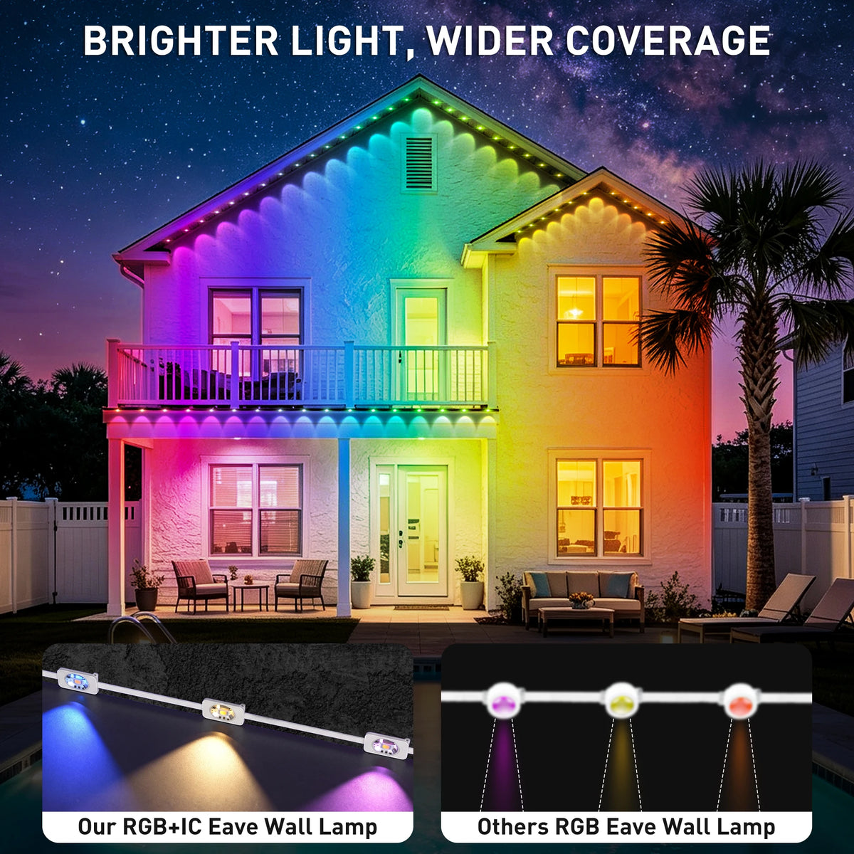 100FT Permanent RGB+IC Eave Lights, IP67 Waterproof Color Changing LED House Eave Lighting, Smart APP & Remote Control Music Sync Outdoor LED Roof Lights, Timable DIY Scene Lights for Holiday, Patio,