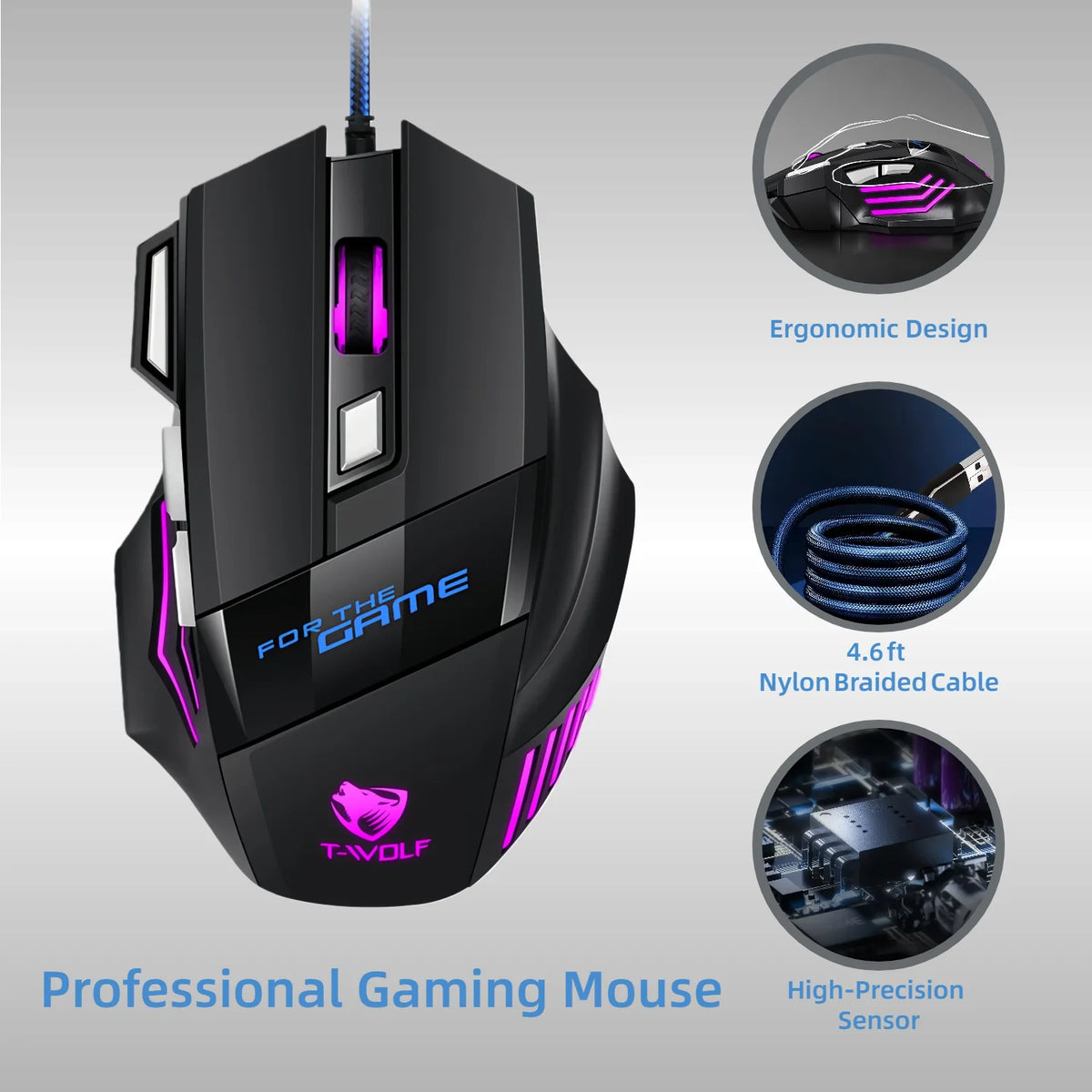 Gaming Mouse 7 Buttons RGB LED Backlight 3200 DPI Wired USB Optical Gamer Mice Ergonomic For PC Laptop Computer CS GO LOL PUBG