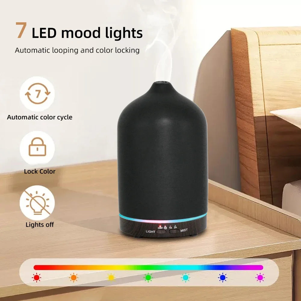200ml Cool Mist Aroma Diffuser Humidifier 7 Color LED Lights With 3 Essential Oils Timer Function USB Portable Air Humidifier Holiday Gift for Family Men Women