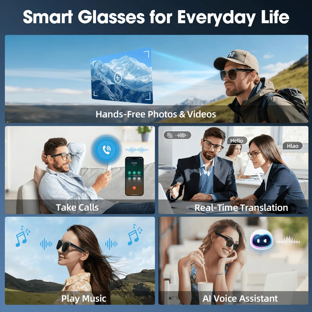 Smart Camera Glasses With HD Video Translation And Audio