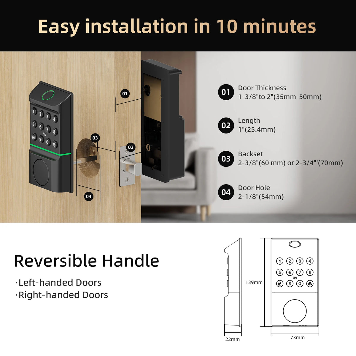Viladepot Smart Fingerprint Door Lock With Bluetooth Keypad Access