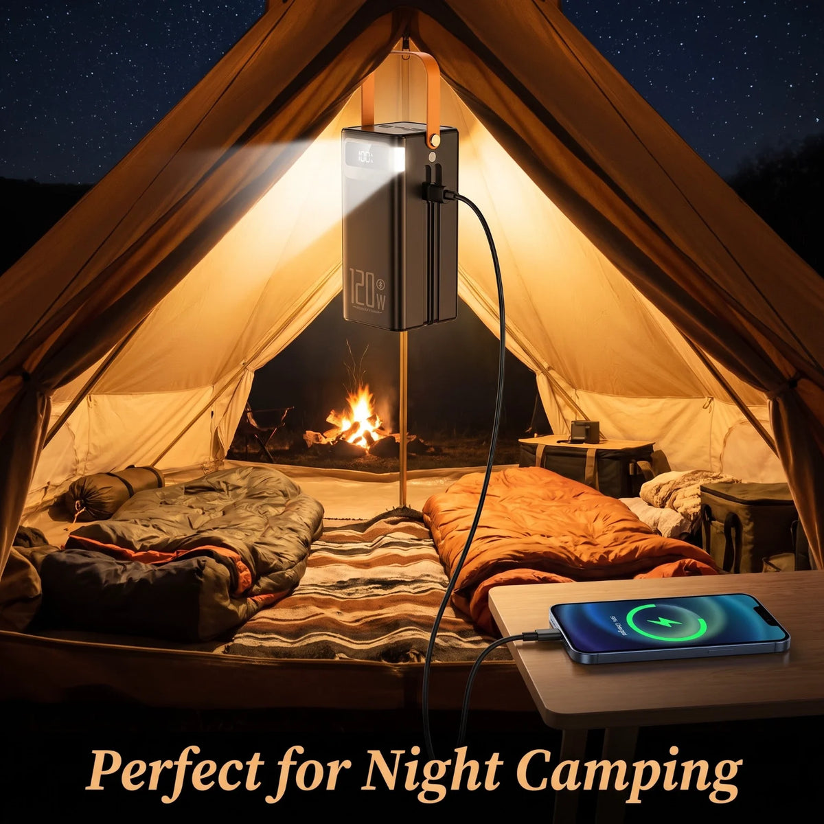 Portable Power Bank With Built In Cables Digital Display