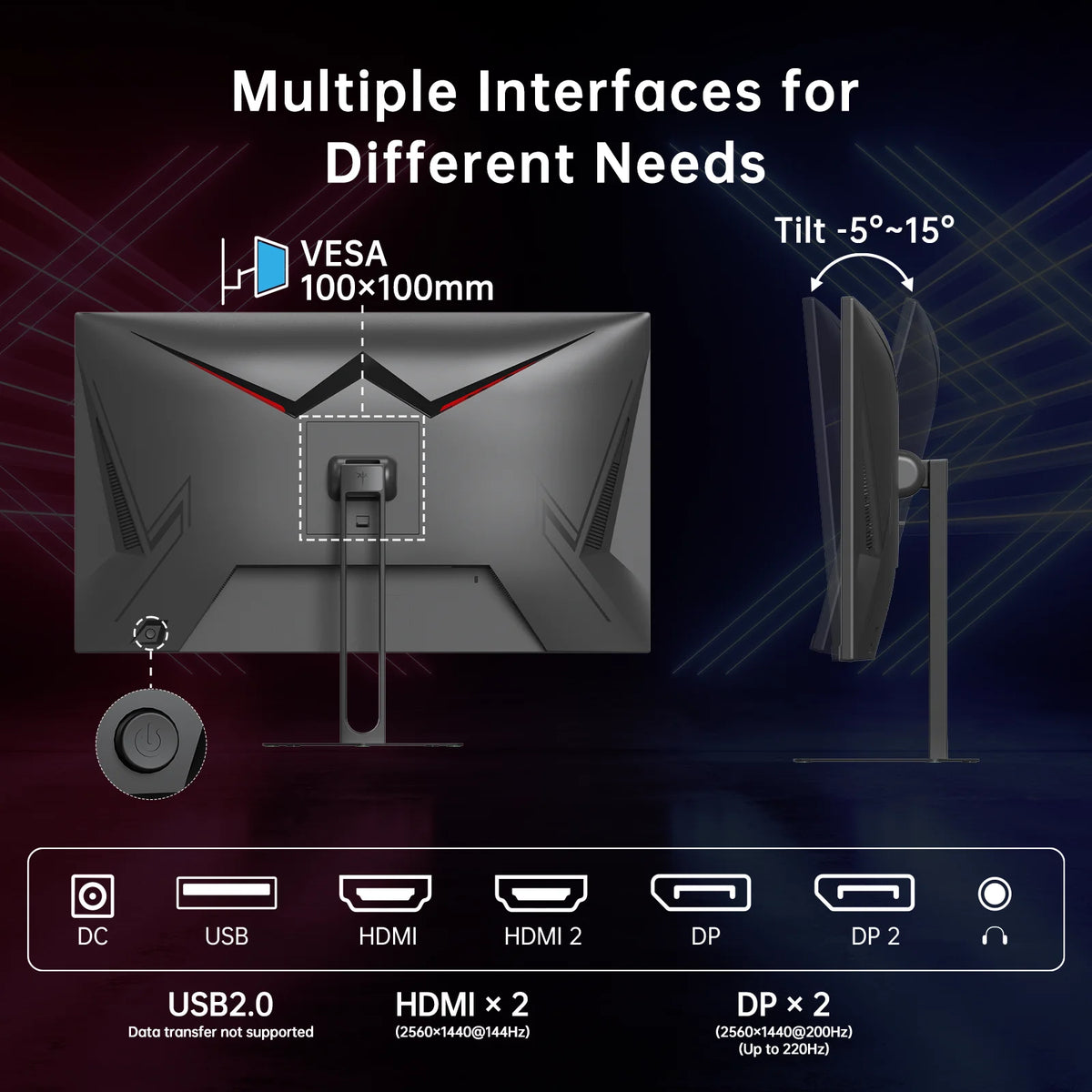 KTC 27 Inch Gaming Monitor - 2K QHD 2560 x 1440 Monitor, Up to 210Hz & 1ms IPS Monitors Gamer with HDMI 2.0 x 2 & DP1.4 x 2,