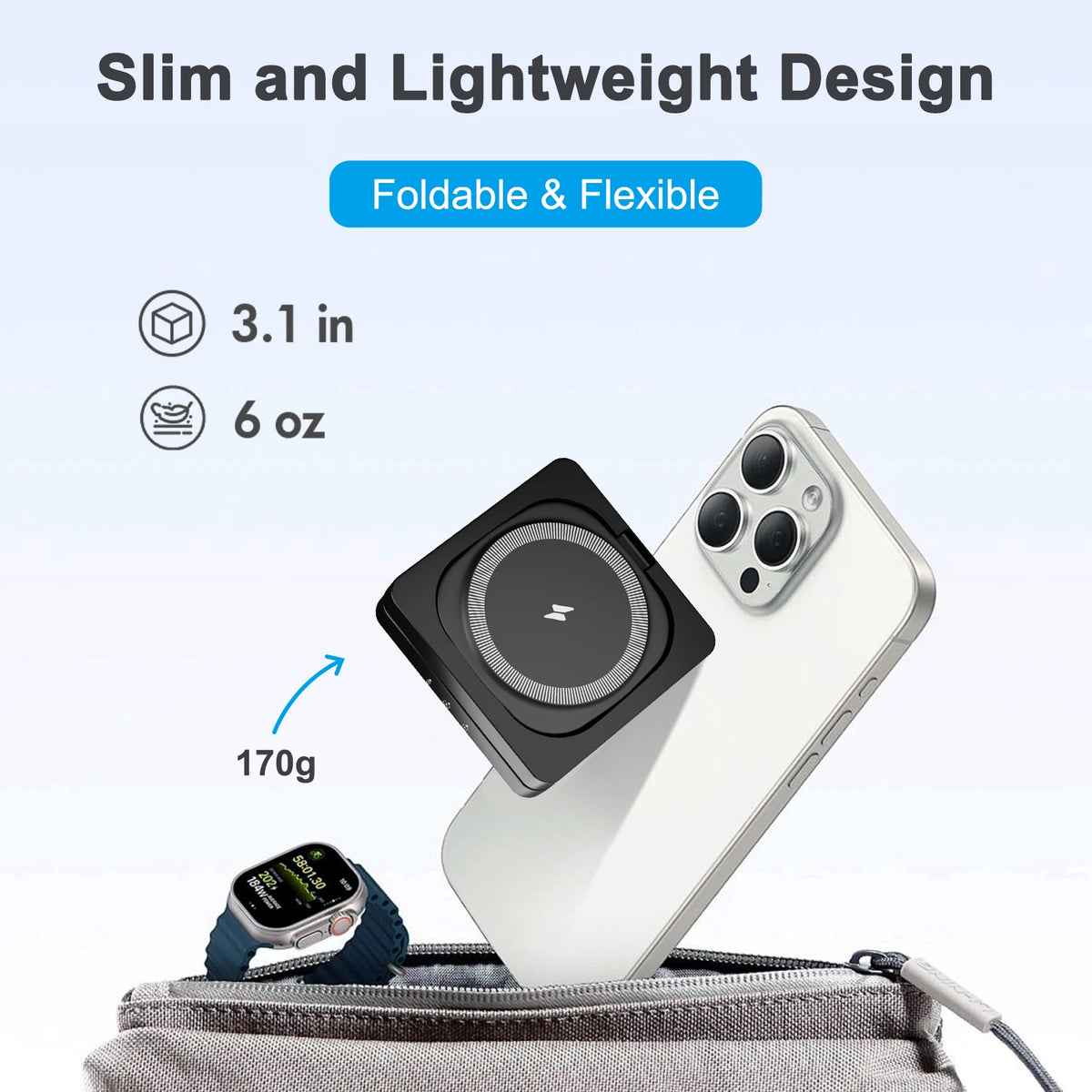 Magnetic Foldable 3-in-1 Wireless Charger for Phone Watch Earbuds